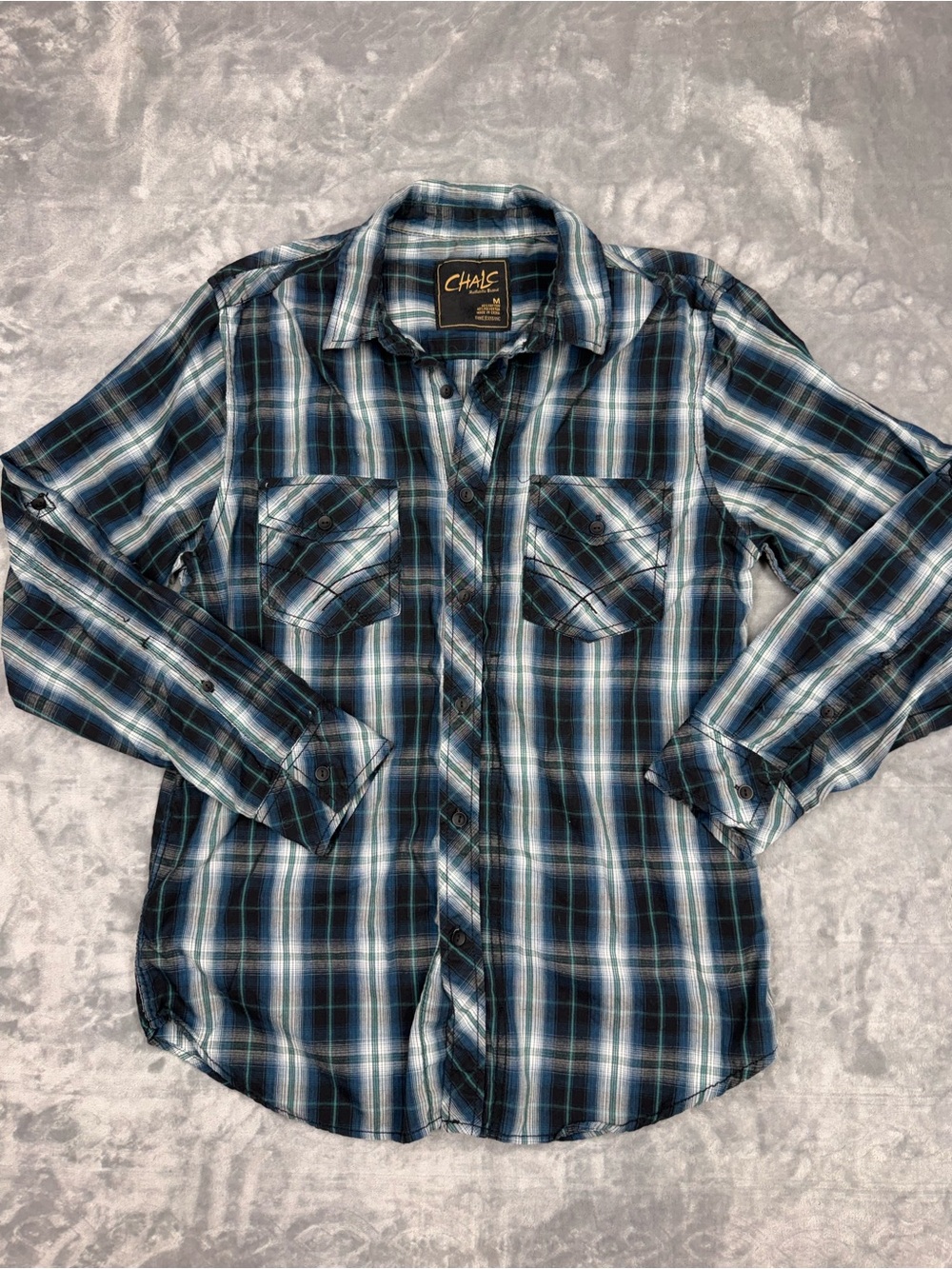 Chalc Cotton Men's Plaid Button up Long Sleeve Shirt‎